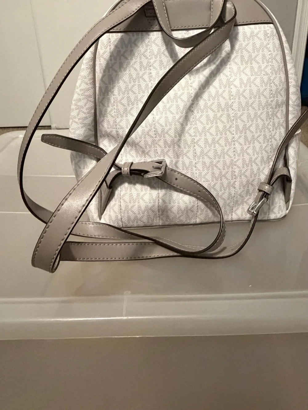 Michael Kors White and Silver-Tone MK Logo Backpack